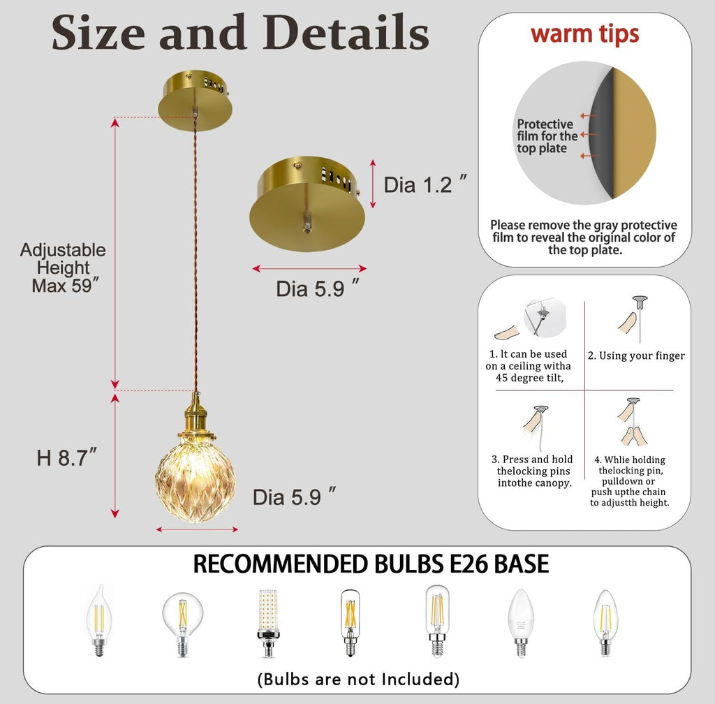Gold Pendant Light Mini Ceiling Hanging Light Bubble Pendant