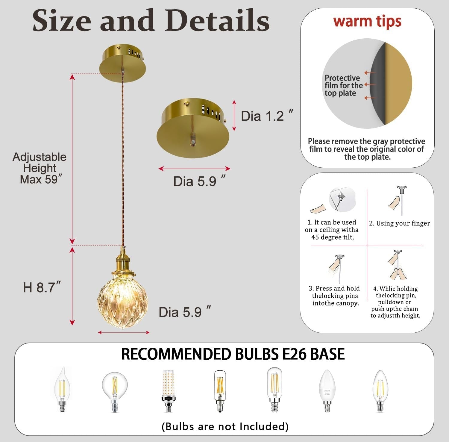 Gold Pendant Light Mini Ceiling Hanging Light Bubble Pendant