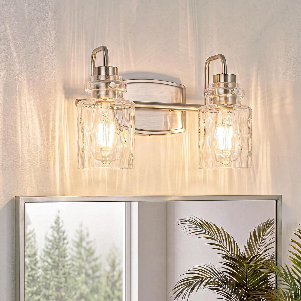 Bathroom Light Fixture 2-Lights Vanity Light | Hammered Glass,Up or Down,Easy to