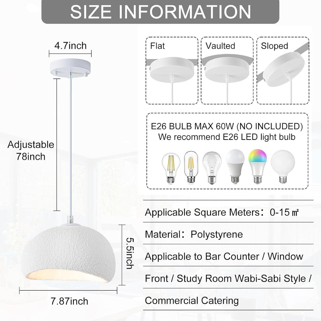 BESTWEST Wabi Sabi Pendant Light Oval, 7.87in Small Japanese Ceiling Fixture