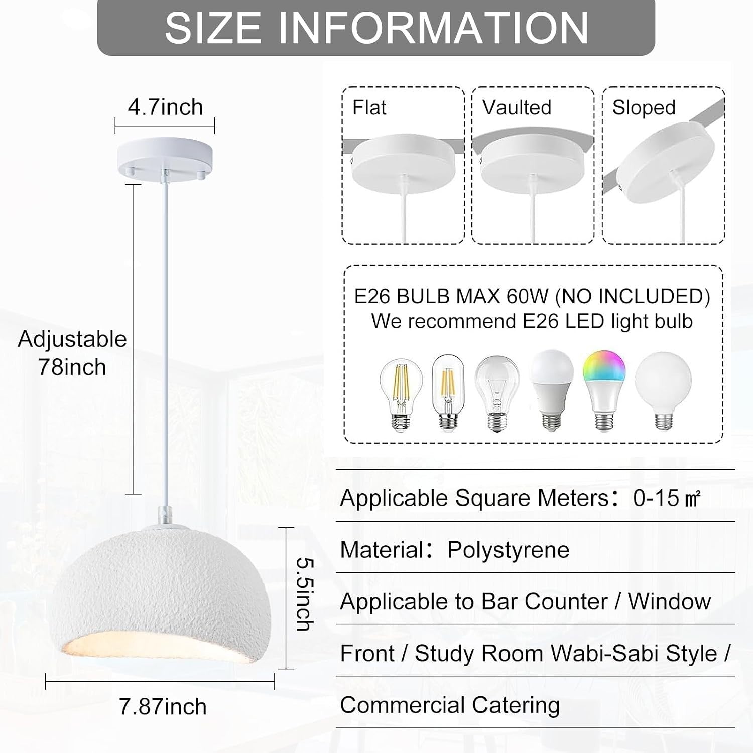 BESTWEST Wabi Sabi Pendant Light Oval, 7.87in Small Japanese Ceiling Fixture