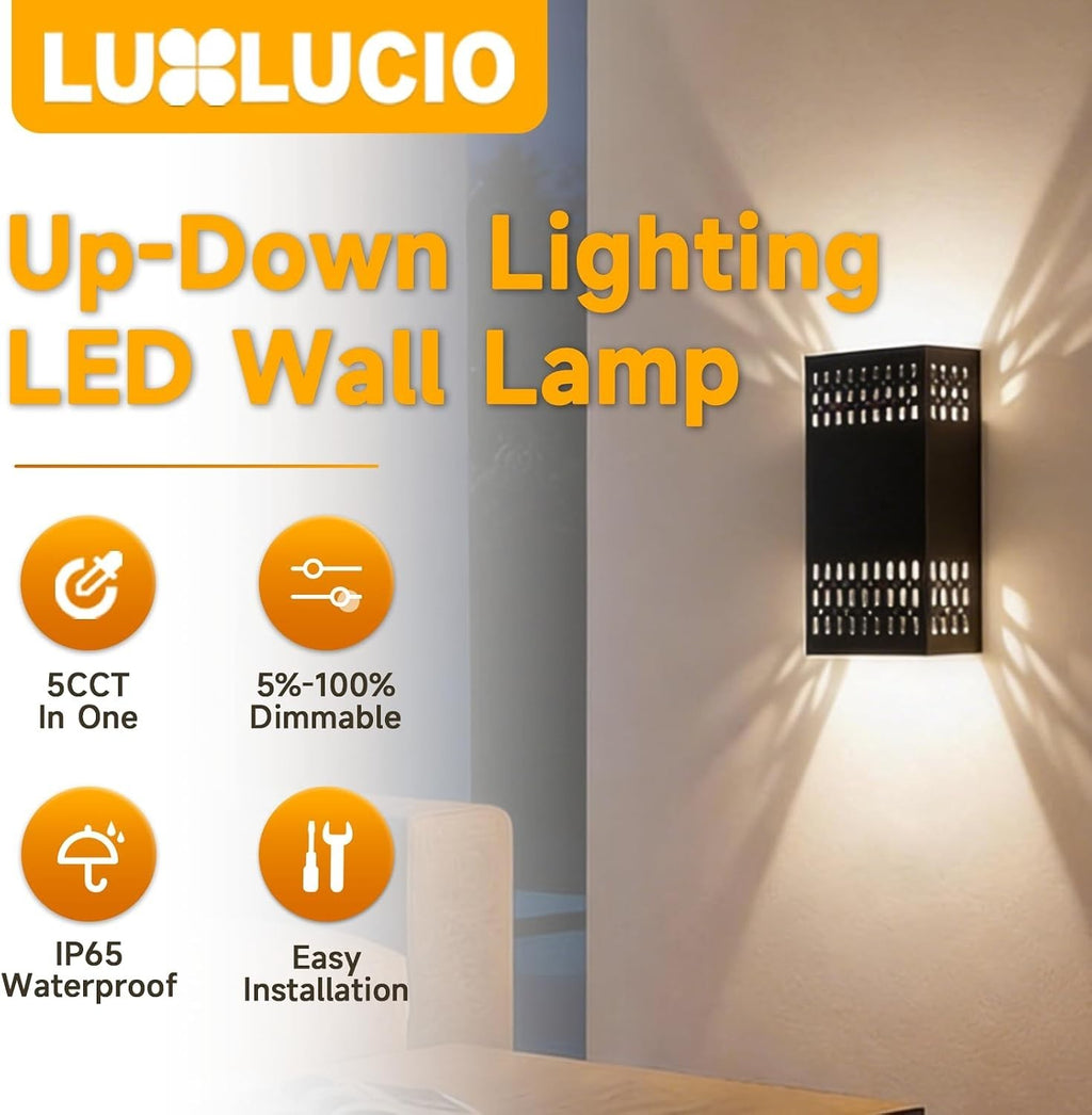 10.2" Black Indoor Outdoor Hardwired Modern LED Wall Sconce | Up Down Lighting