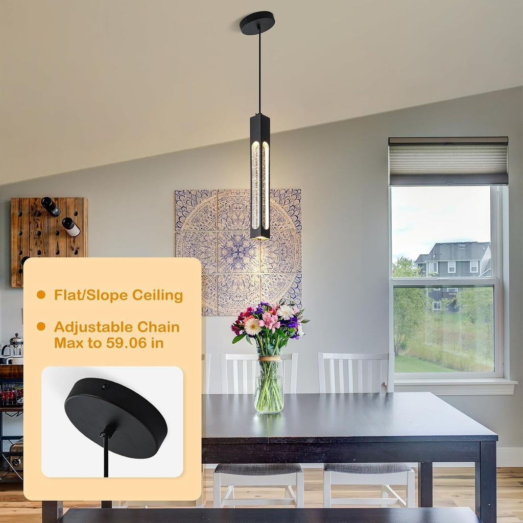 MKonpeny Modern Pendant Lights, Black LED Bubble Crystal Kitchen Lights Fixture,