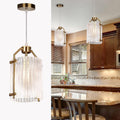Small Gold Pendant Light Fixtures with Textured Grid Glass Lampshade for Kitchen