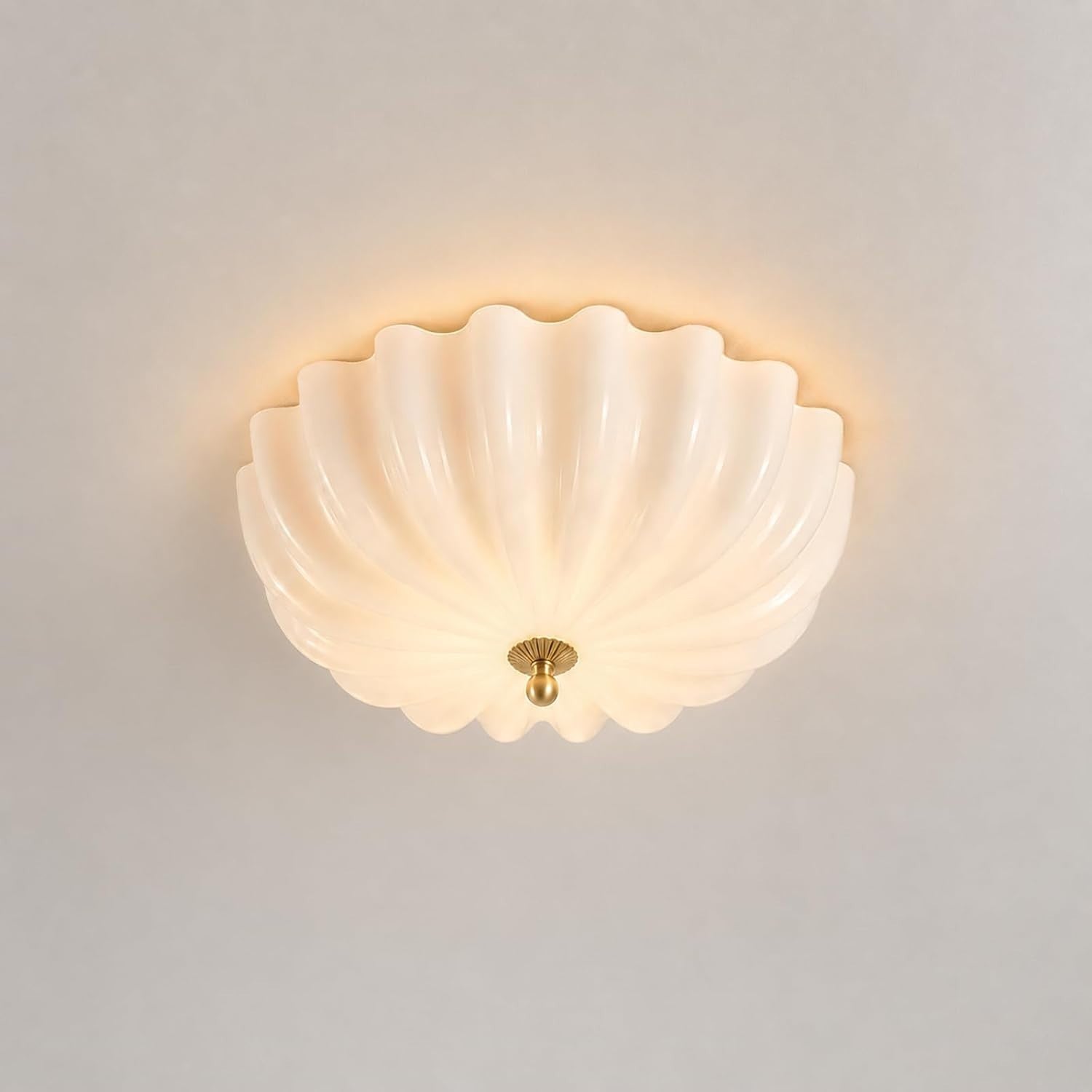 Handcrafted Opal Glass and Champagne Brass LED Dimmable Light with Remote