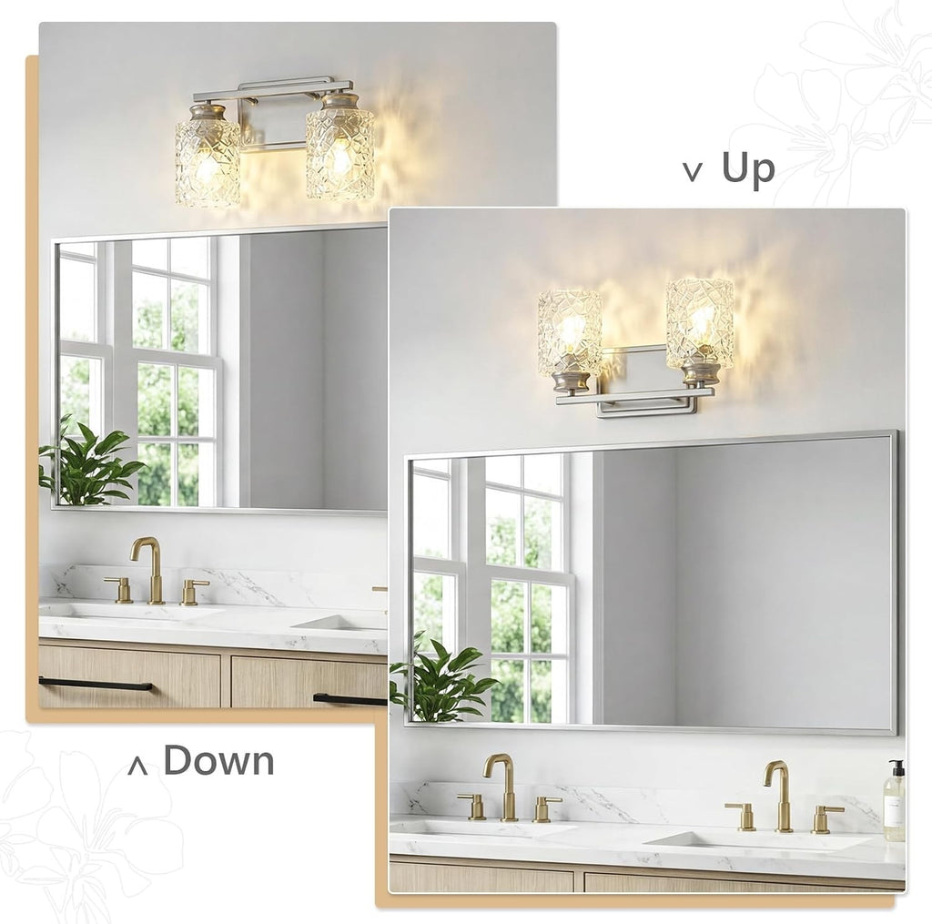 2 Light Vanity Light Brushed Nickel Bathroom Light Fixture