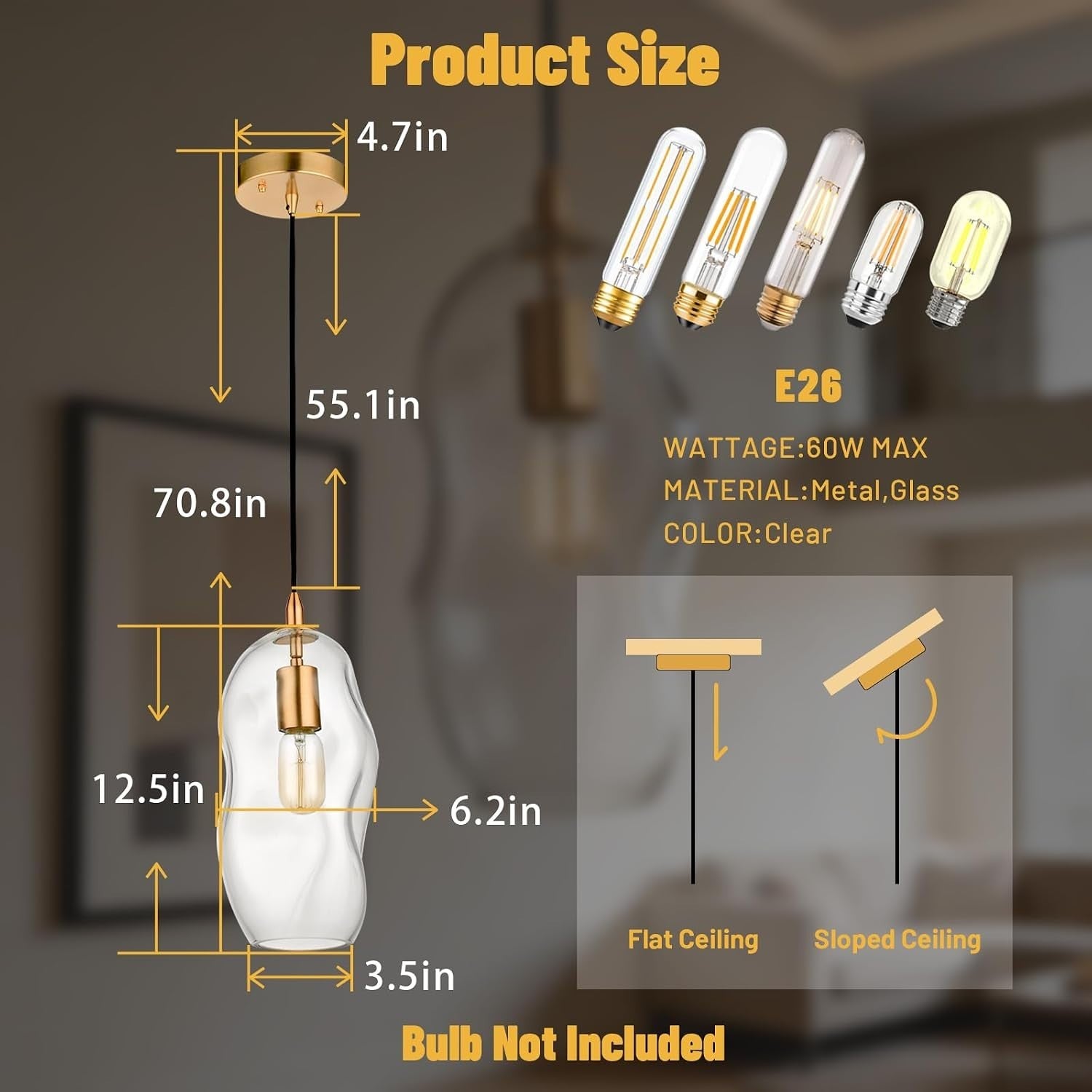 Hand-Blown Pendant Light Fixtures 12.5'' Height Adjustable Modern Kitchen Island