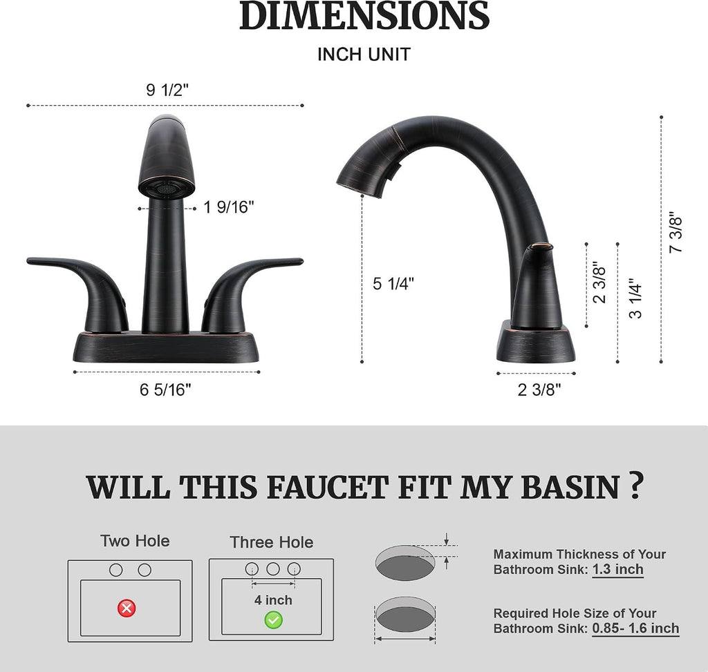 Bathroom Faucet with Sprayer, 4 Inch Oil Rubbed Bronze