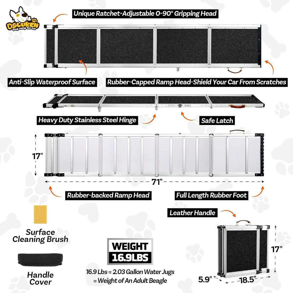 71" Aluminum Alloy Dog Ramp for Car SUV Truck Side Door