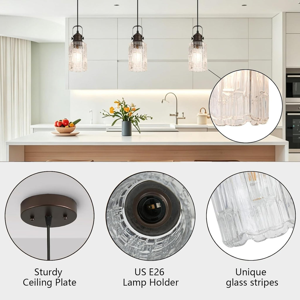 Refice Glass Pendant Lights Kitchen Island, Oil Rubbed Bronze Hanging Lighting w