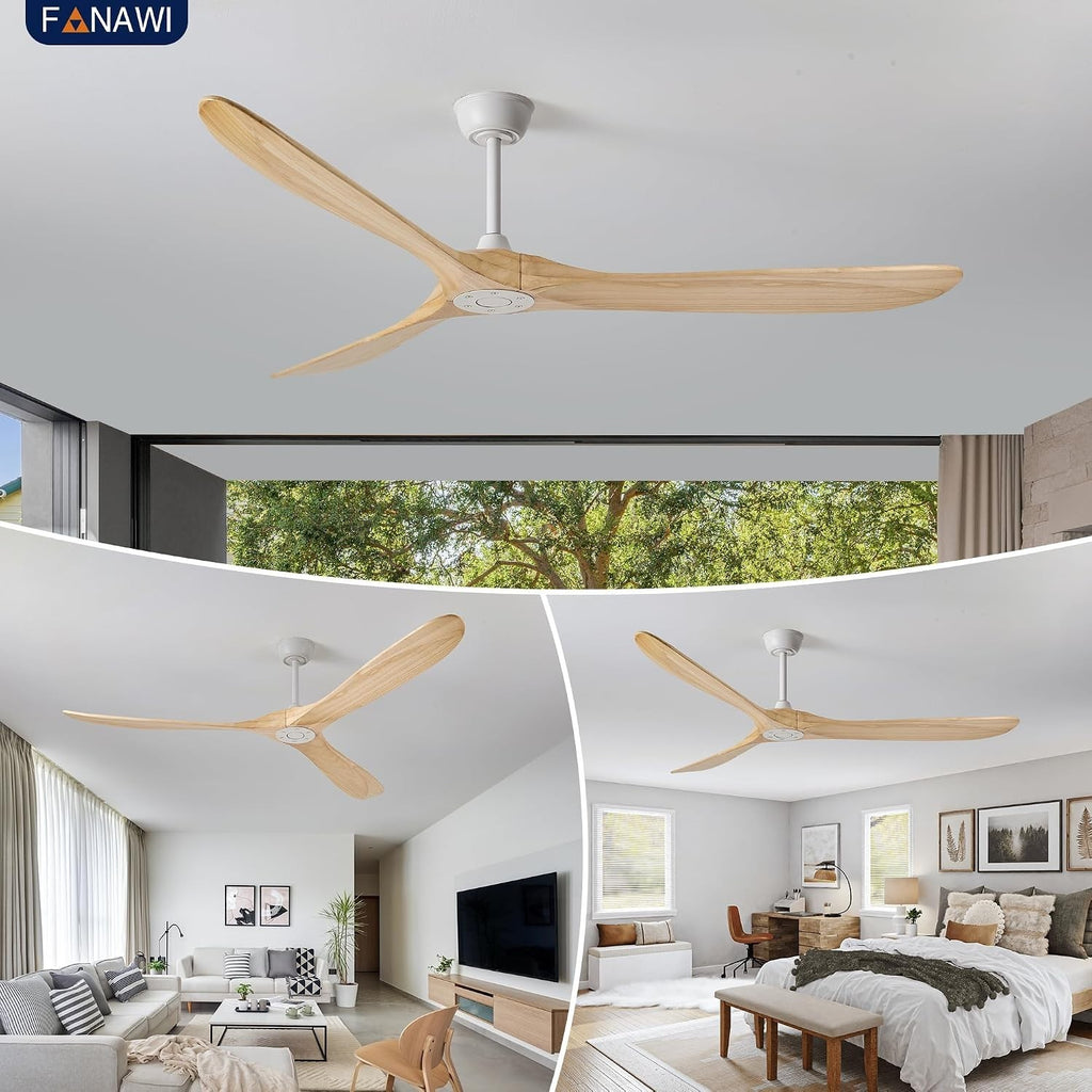 Fanawi 72 Inch Solid Wood 3 Blade No Light Ceiling Fan