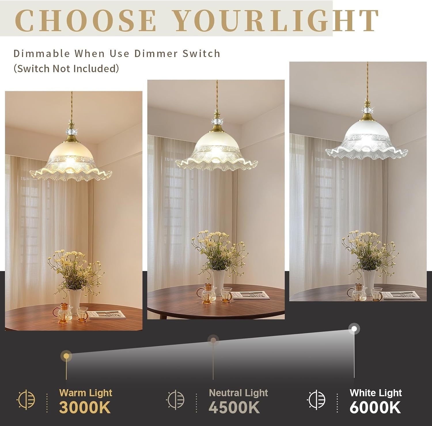 1 Pack Vintage Brushed Gold Crystal Pendant Light Fixtures