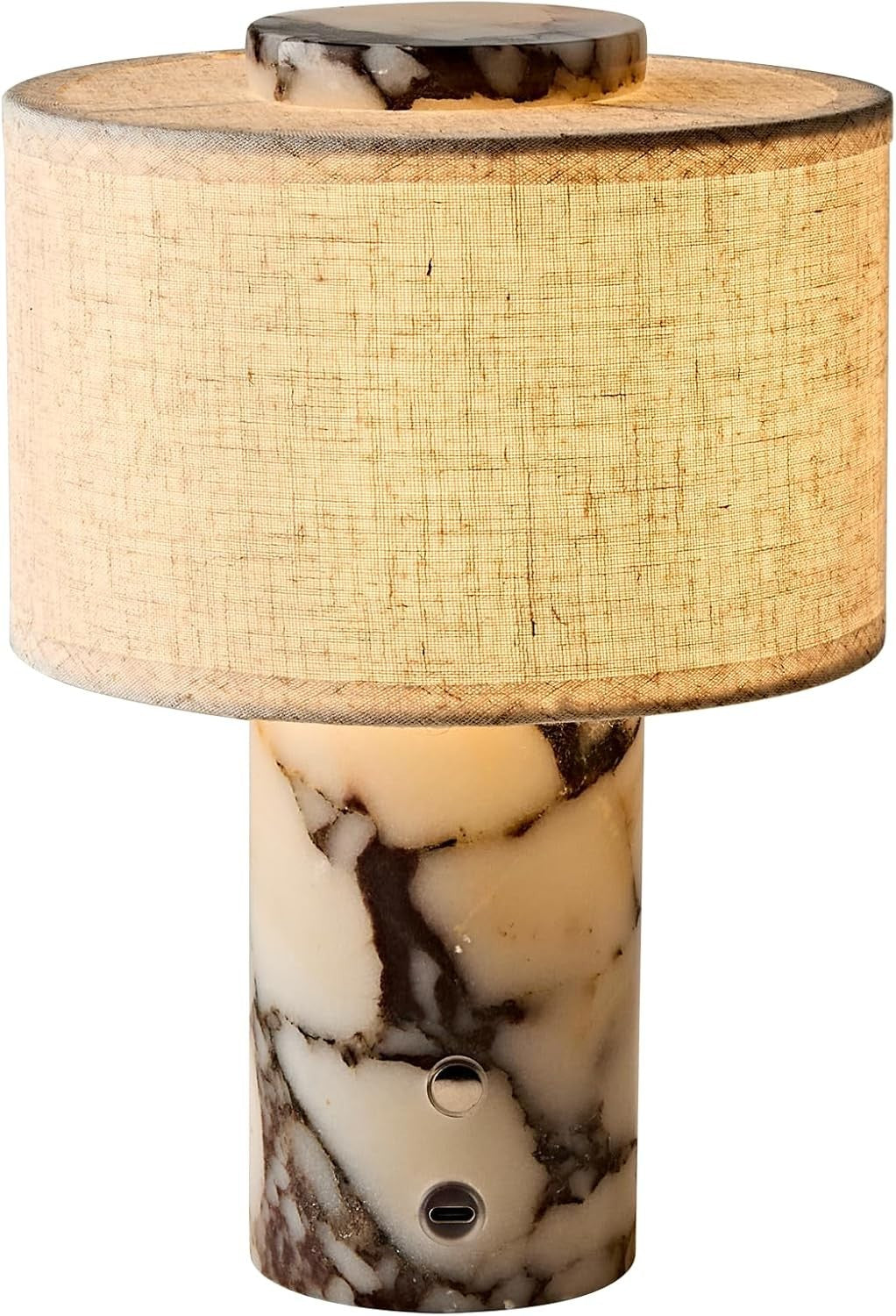 Lynthenia Calacatta Viola Marble Table Lamp, Rechargeable Cordless Touch Dimmabl