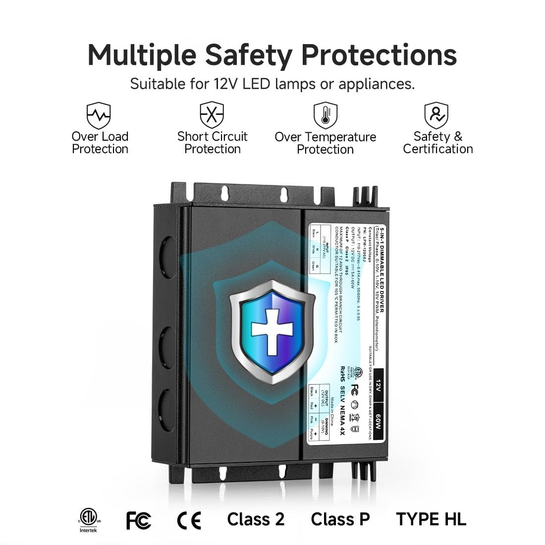 BTF-LIGHTING 60W Dimmable LED Driver Power Supply 24VDC Transformer,5-in-1