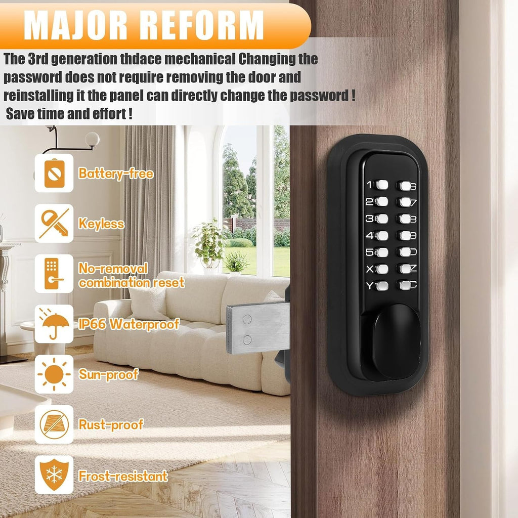 New Upgraded Gen-3 Outdoor Keyless Gate Lock,Mechanical Keyless Entry Door Lock