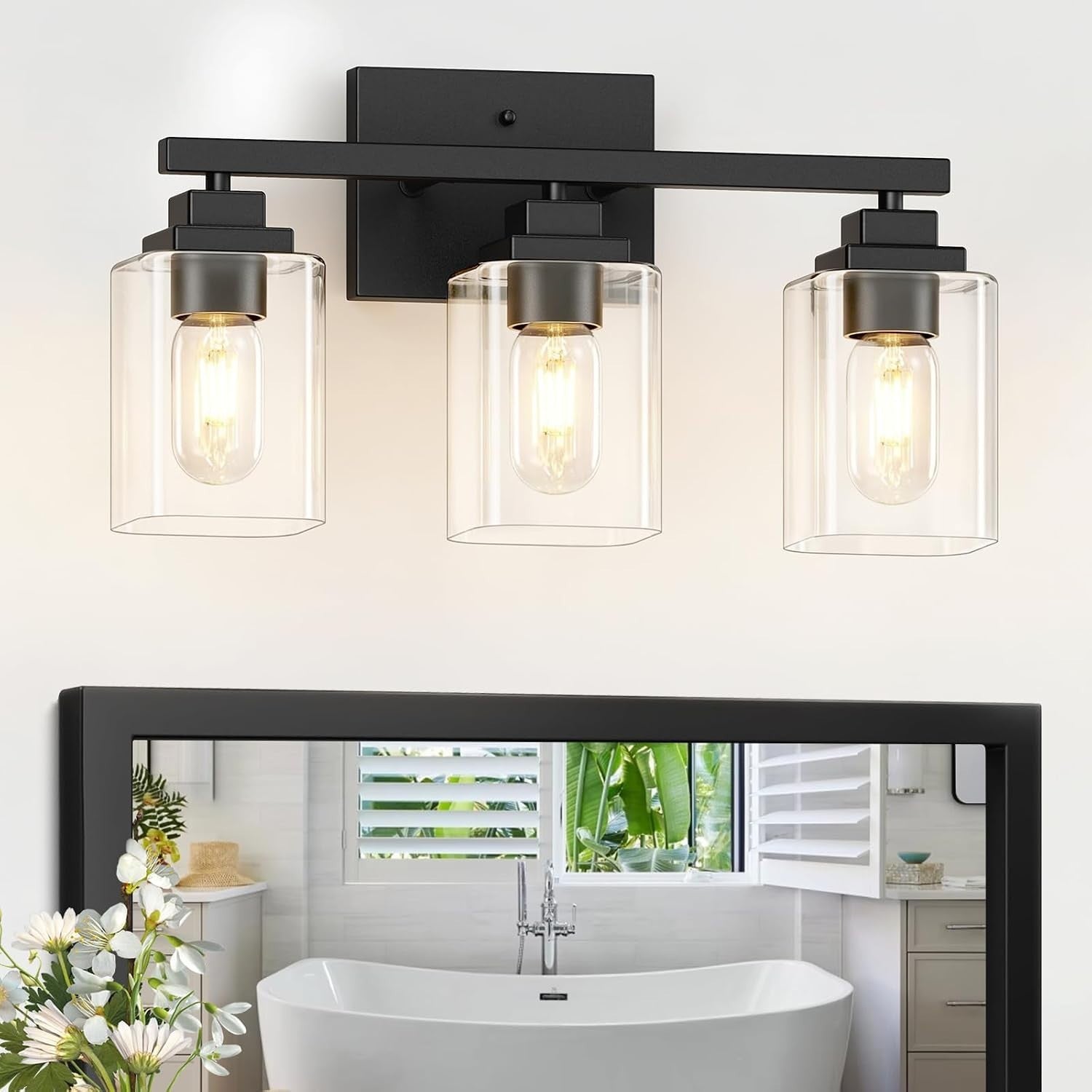 Matte Black Bathroom Vanity Light, 3-Light Modern Vanity Lighting Fixtures Over