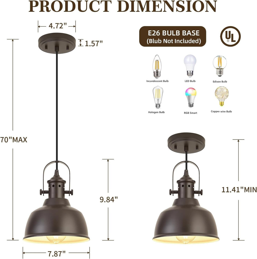 AURYNIX Farmhouse Small Pendant Lights, Oil Rubbed Bronze Pendant Lighting