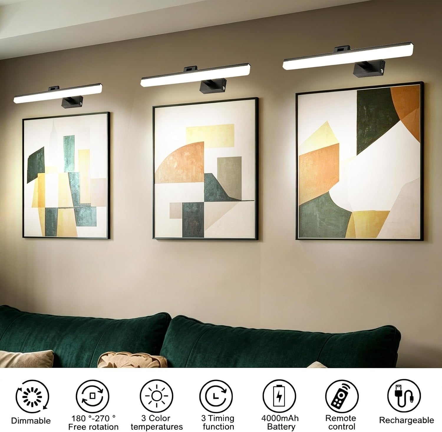 Rechargeable Battery Picture Light for Wall,4000mAh Cordless LED Art Display