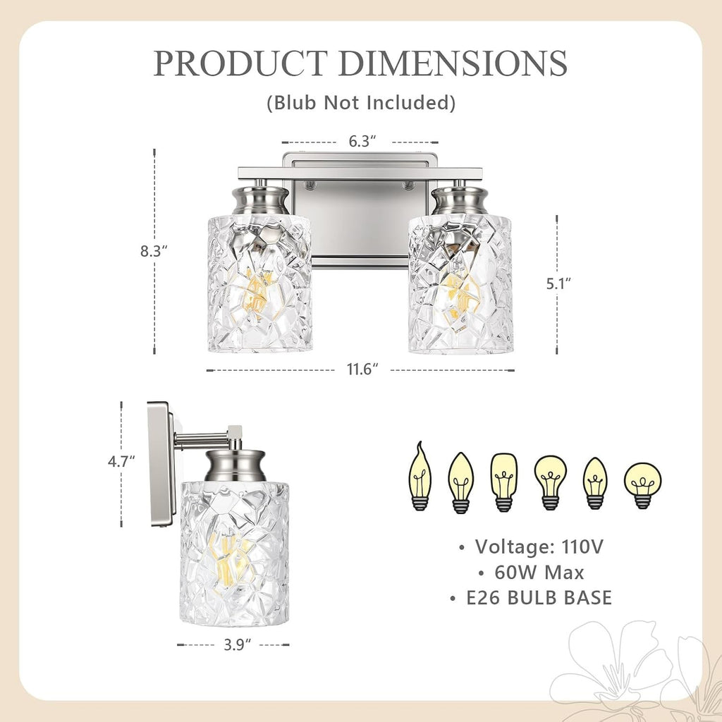 2 Light Vanity Light Brushed Nickel Bathroom Light Fixture