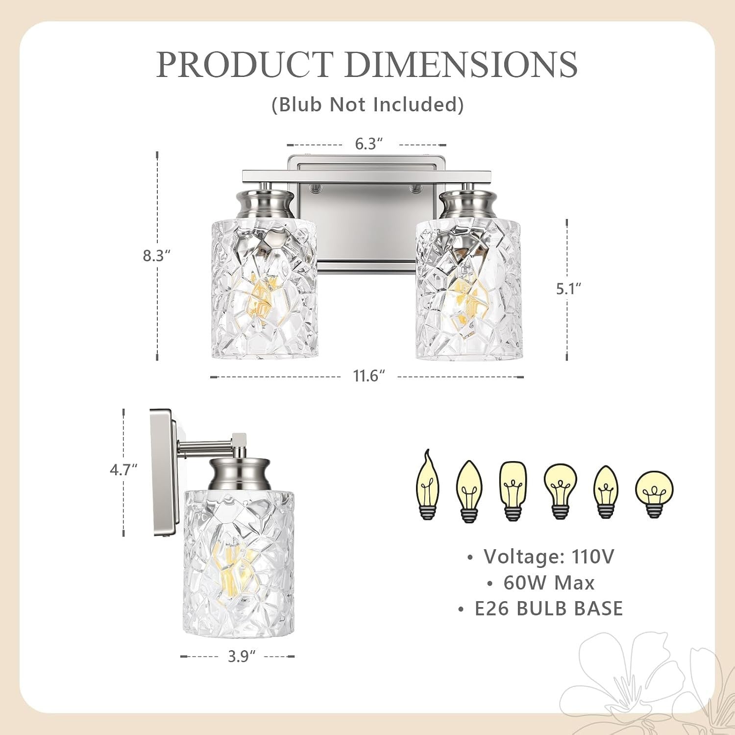 2 Light Vanity Light Brushed Nickel Bathroom Light Fixture