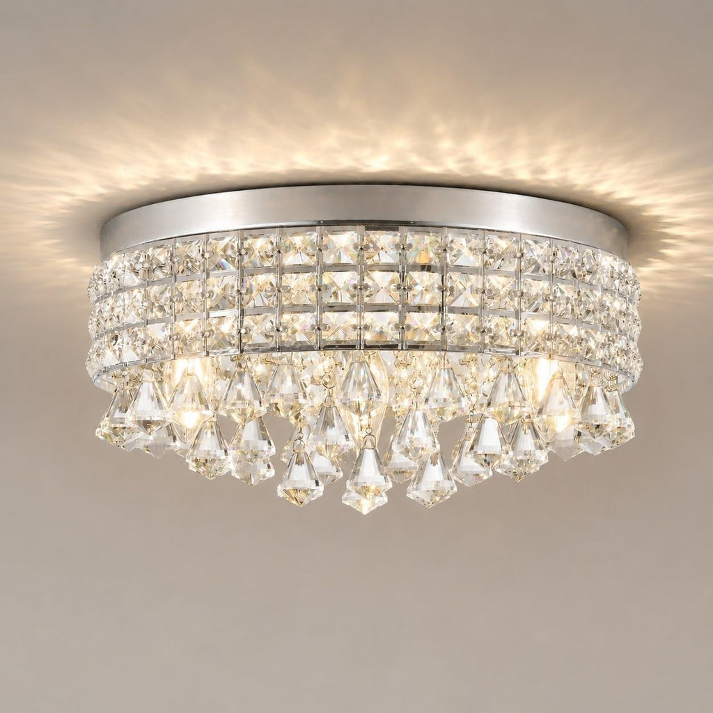 Chandelier | Luxury Glam Bling Round Ceilings Light Fixture, Raindrop Drum Flush