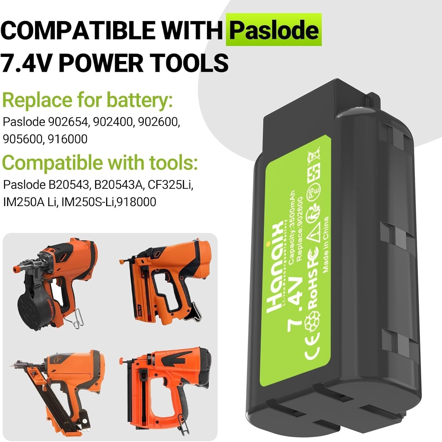 3.5Ah 7.4V Battery and Charger Compatible with Paslode 902600 902654 906800 B205