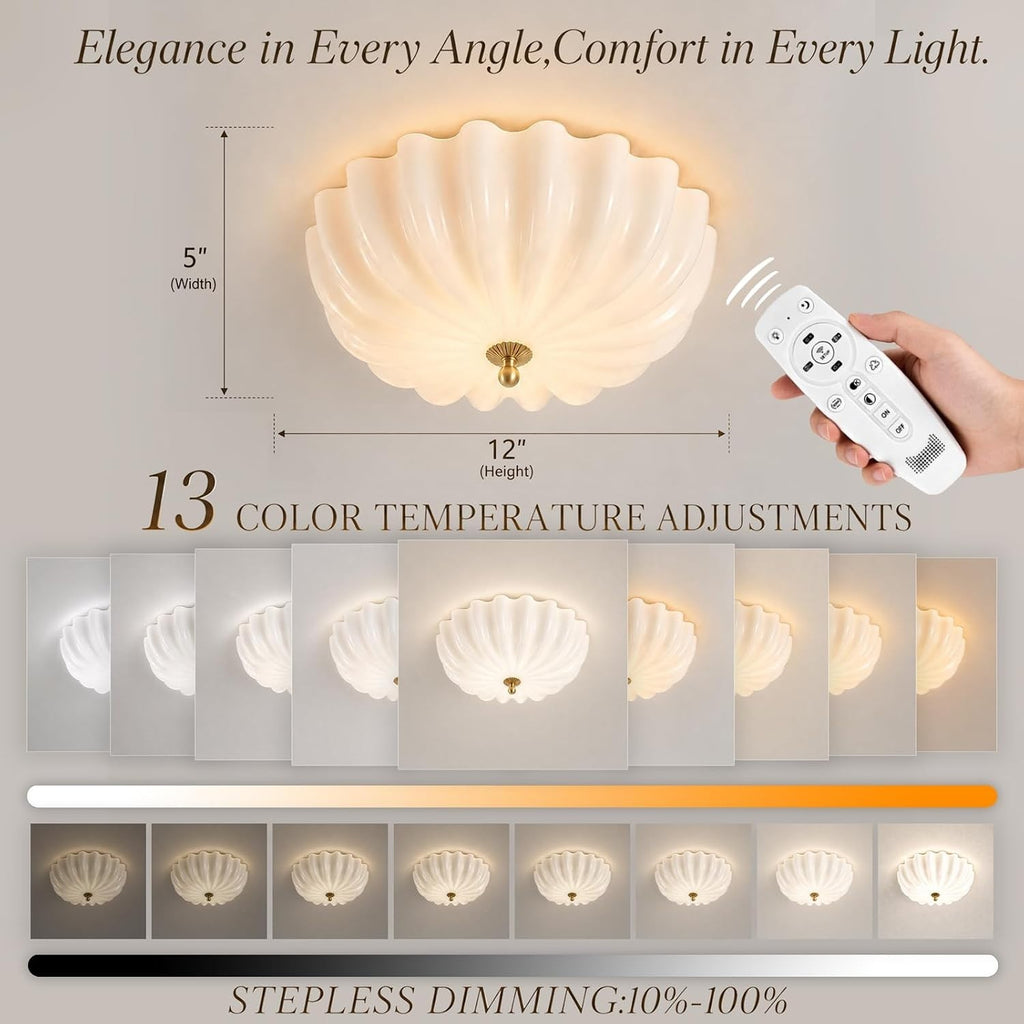 Handcrafted Opal Glass and Champagne Brass LED Dimmable Light with Remote