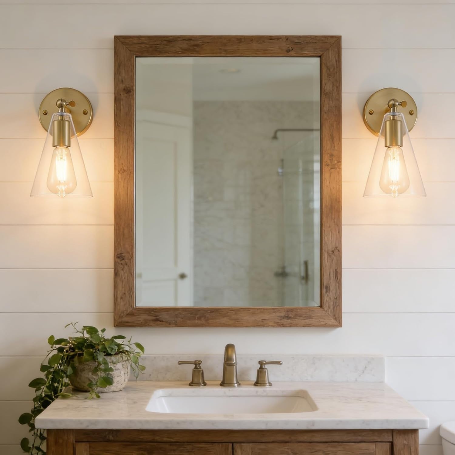 MWZ Gold Wall Sconce 2 Pack, Modern Brushed Brass Sconces Lighting