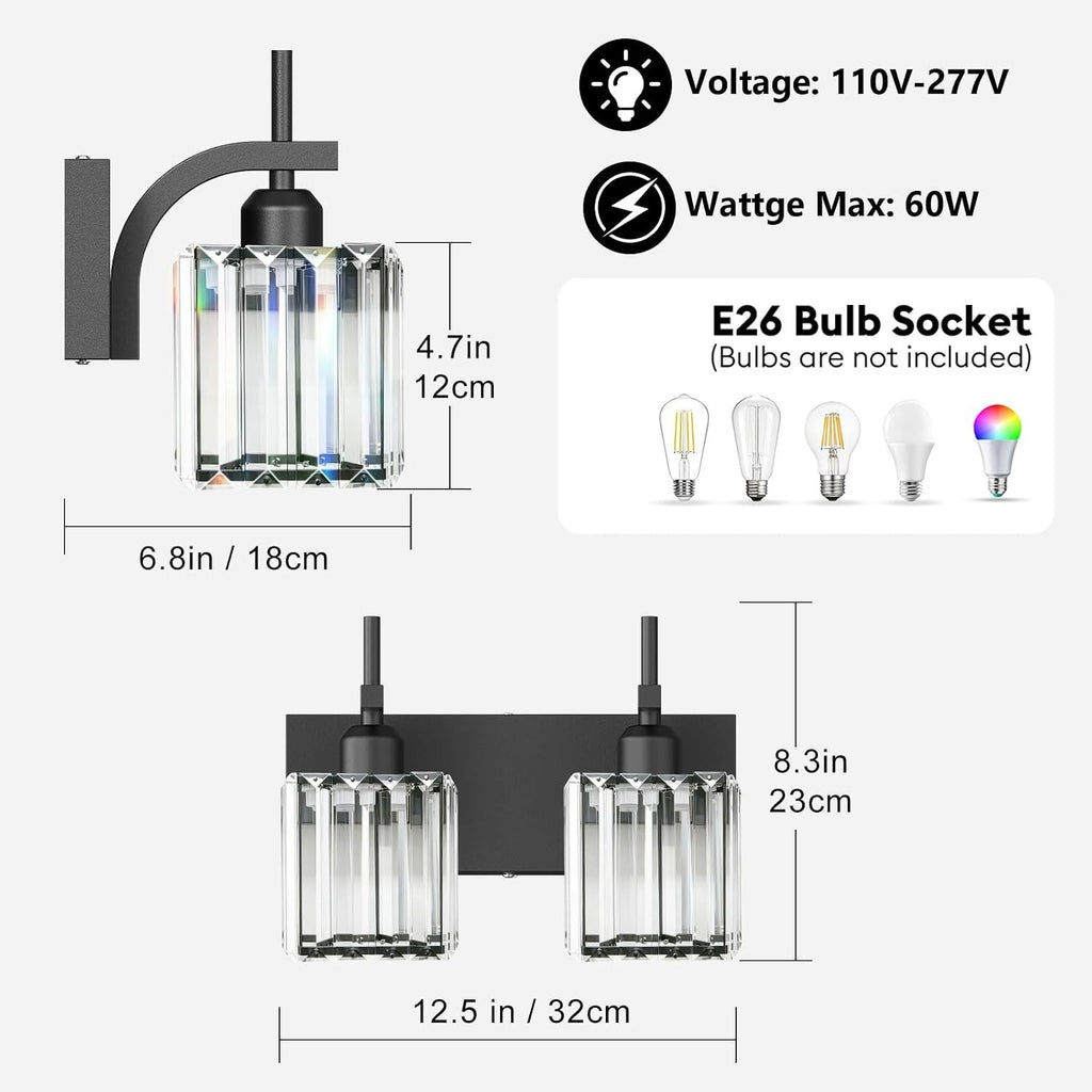 LKHF Modern Bathroom Light Fixtures,2-Light Black Vanity Light