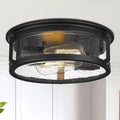 2-Light Farmhouse Black Flush Mount Ceiling Light Fixtures | Metal Frame