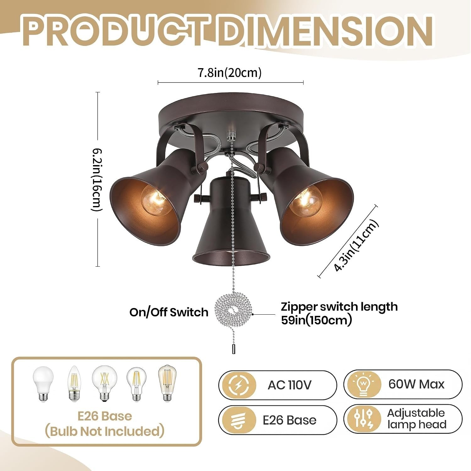 Track Lighting Chain Switch, Oil Rubbed Bronze Flush Mount Ceiling Light