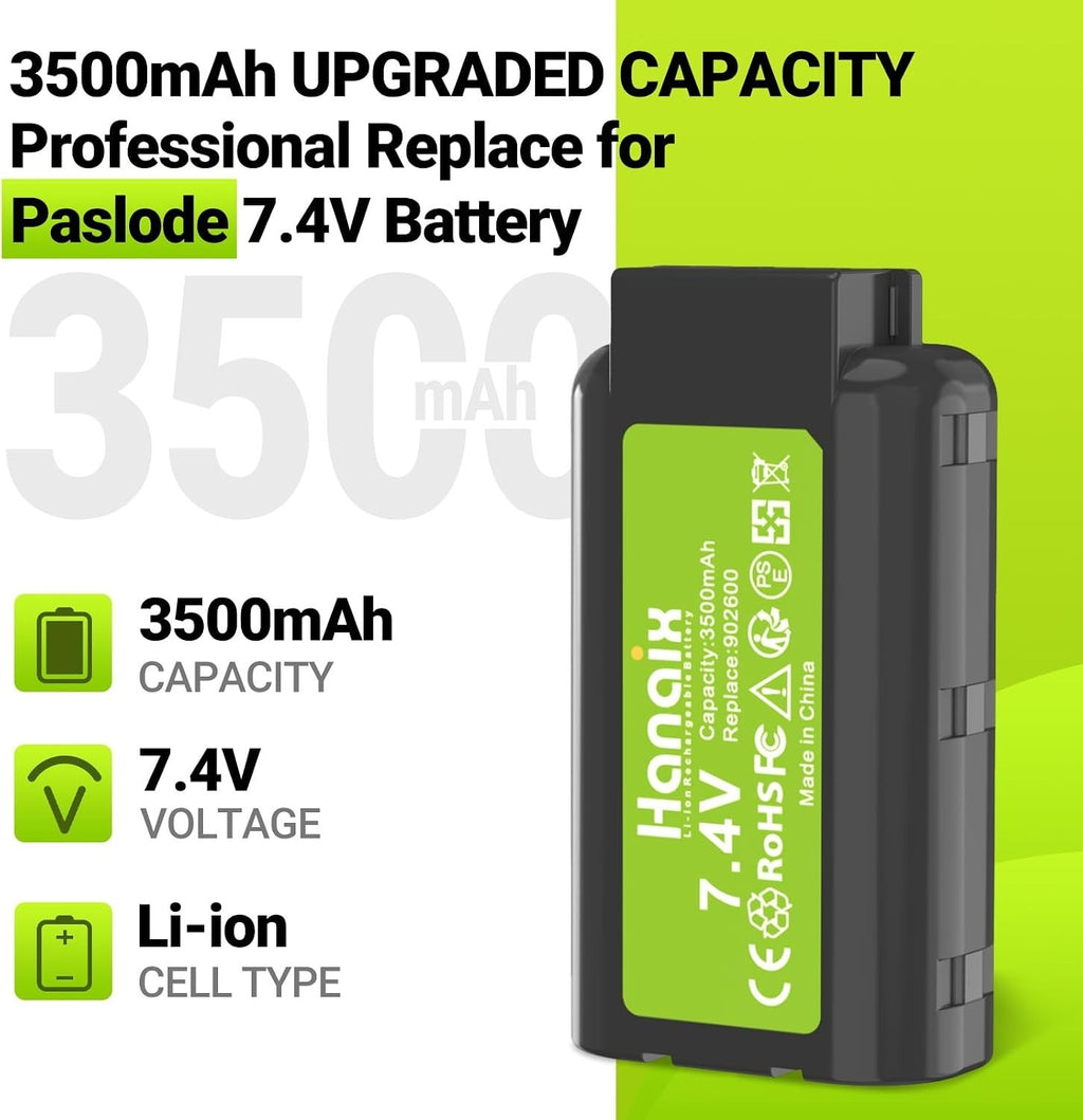 3.5Ah 7.4V Battery and Charger Compatible with Paslode 902600 902654 906800 B205