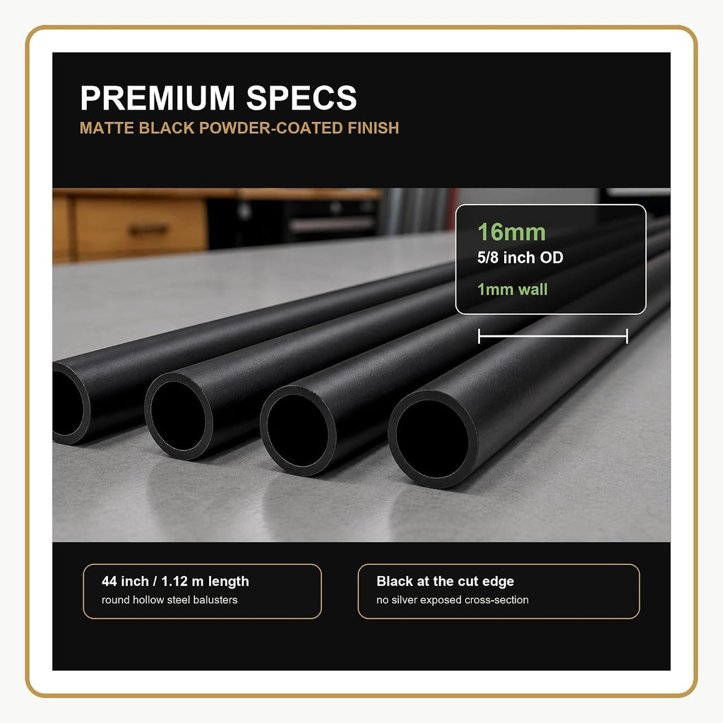 44 in Wrought Iron Stair Balusters, 5/8 in OD Black Spindles, 30 Pack