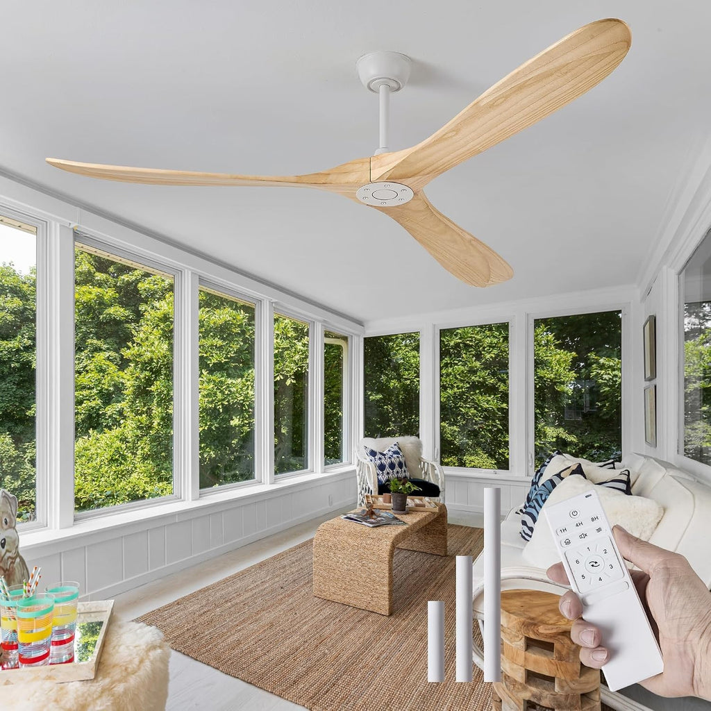 Fanawi 72 Inch Solid Wood 3 Blade No Light Ceiling Fan