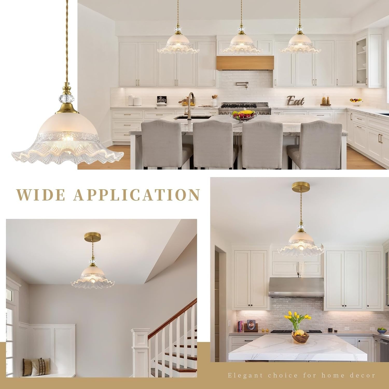 1 Pack Vintage Brushed Gold Crystal Pendant Light Fixtures