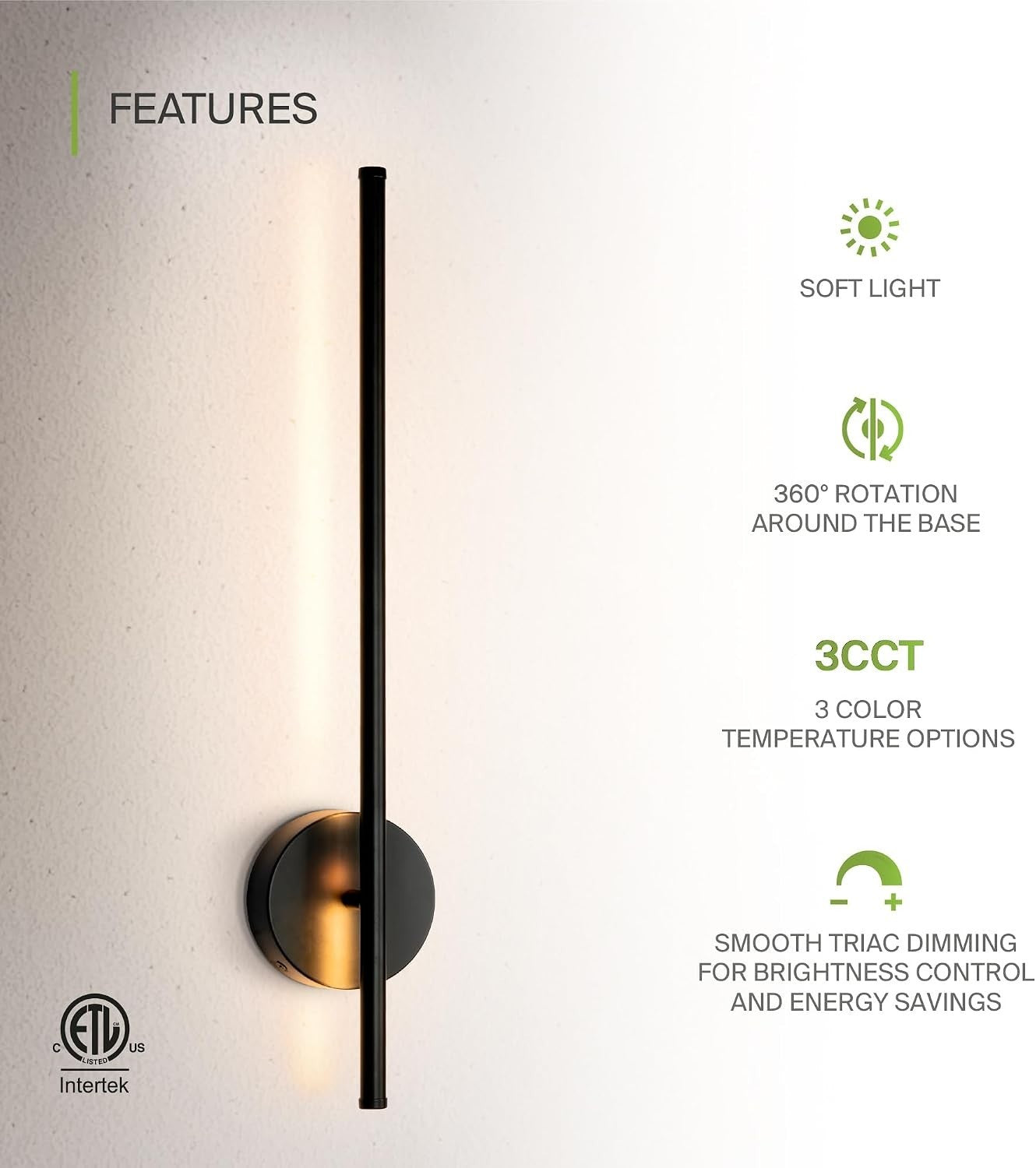 ASD LED 24" Linear Tube Wall Sconce, Modern Bathroom Light Bar