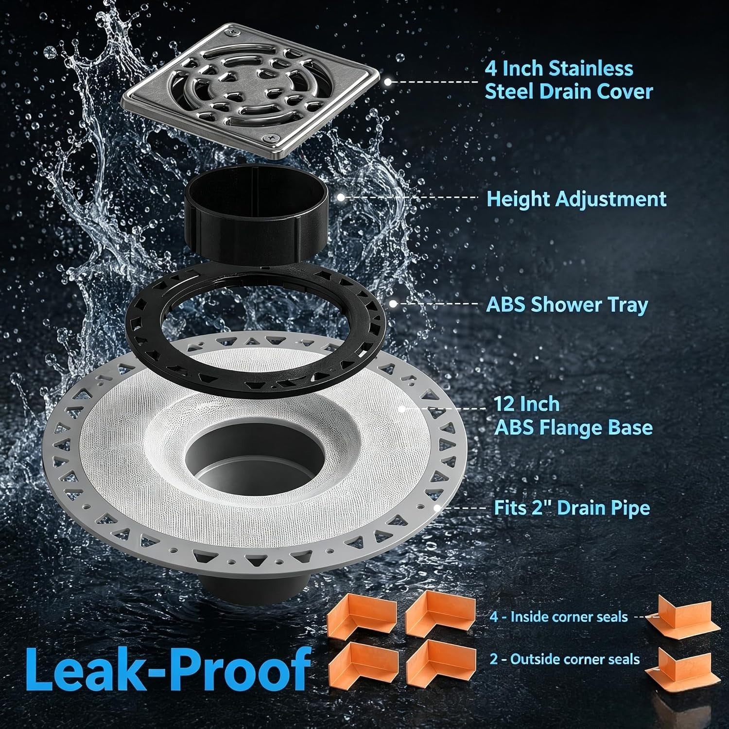 Shower Drain Kit Compatible with Schluter Kerdi System, PVC Bonding Flange with