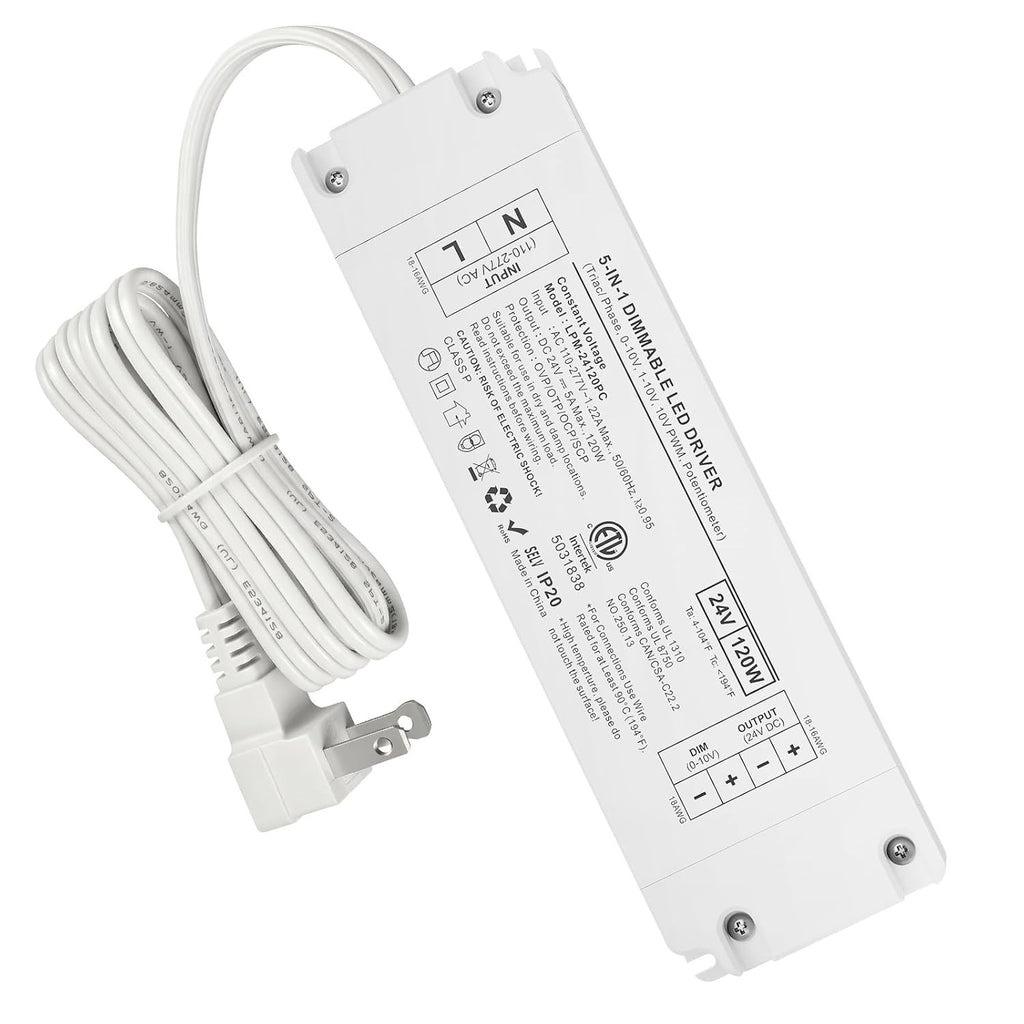 24V 120W Dimmable LED Driver, AC 120V to DC 24V Transformer