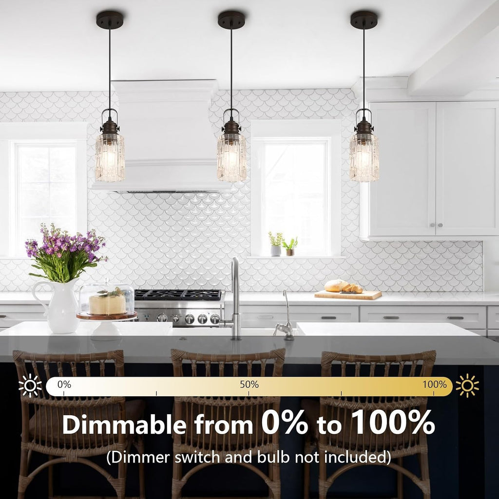 Refice Glass Pendant Lights Kitchen Island, Oil Rubbed Bronze Hanging Lighting w