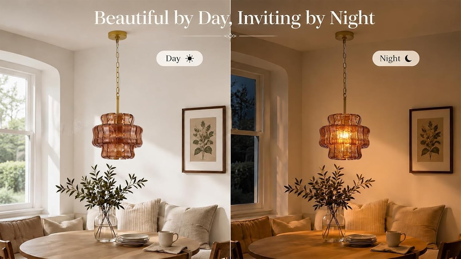 AEULYTIR 12 Inch Modern Round Amber Crystal Glass Chandelier