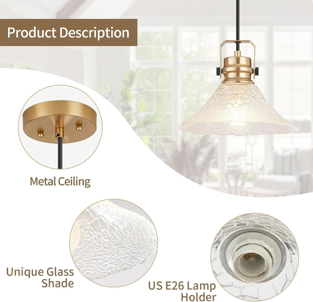 ALAISLYC Glass Pendant Lights Kitchen Island 2 Pack Pendant Light Fixtures