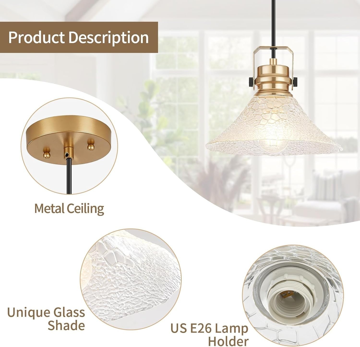 ALAISLYC Glass Pendant Lights Kitchen Island 2 Pack Pendant Light Fixtures