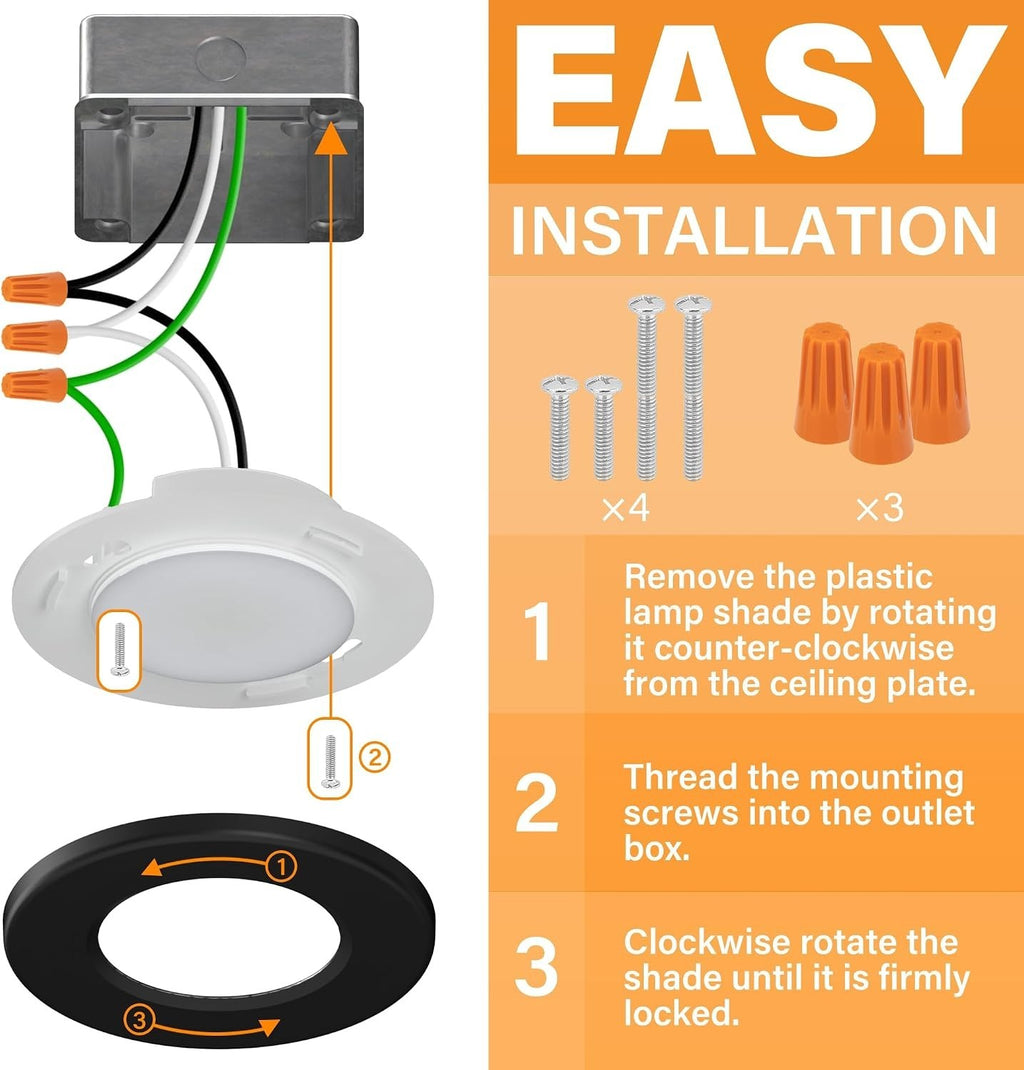JULLISON 4 Inch LED Mini Surface Mount Light, Recessed Trim, Small Flush Mount