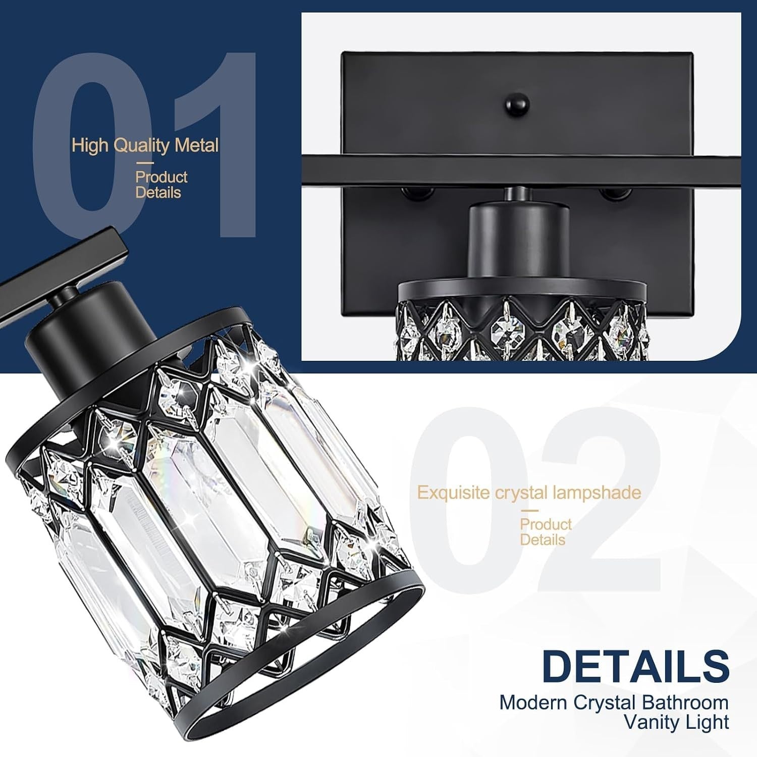 JZEKVN Crystal Modern Bathroom Light Fixtures,