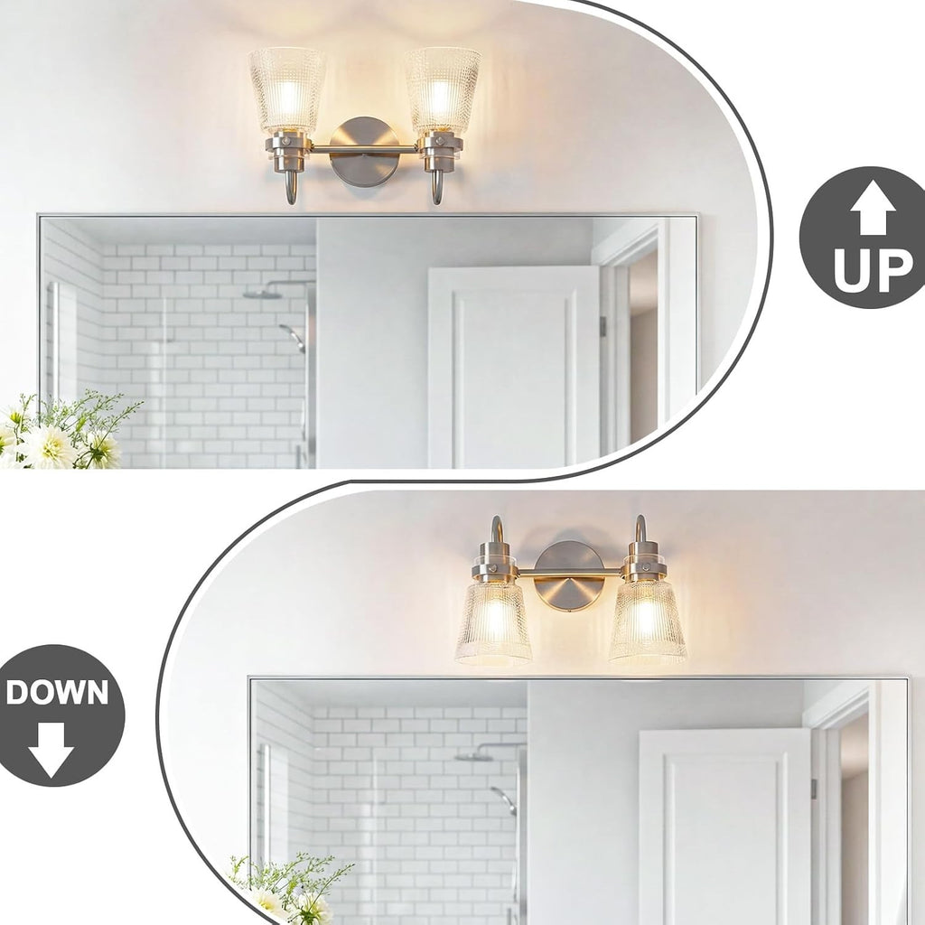2-Light Brushed Nickel Bathroom Light Fixtures 13.8 Inch Vanity Lights