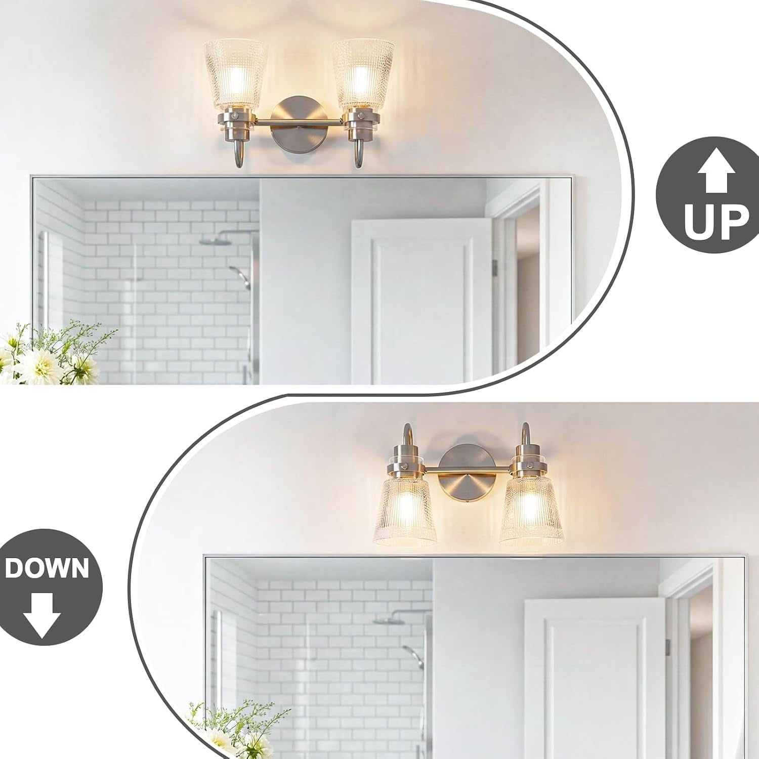 2-Light Brushed Nickel Bathroom Light Fixtures 13.8 Inch Vanity Lights