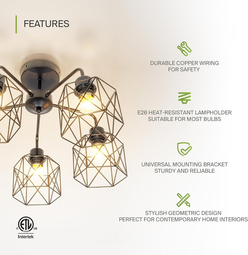 ASD Black Chandelier Semi Flush Mount Ceiling Light Fixture