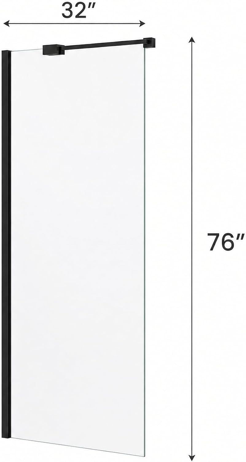 32" W X 76" H Fixed Shower Door Glass Panel, Frameless Shower Door, 6mm (1/4") C