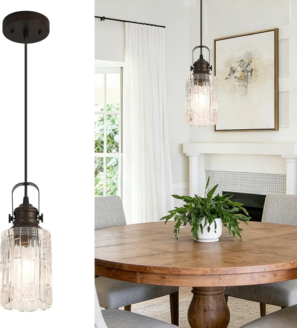 Refice Glass Pendant Lights Kitchen Island, Oil Rubbed Bronze Hanging Lighting w