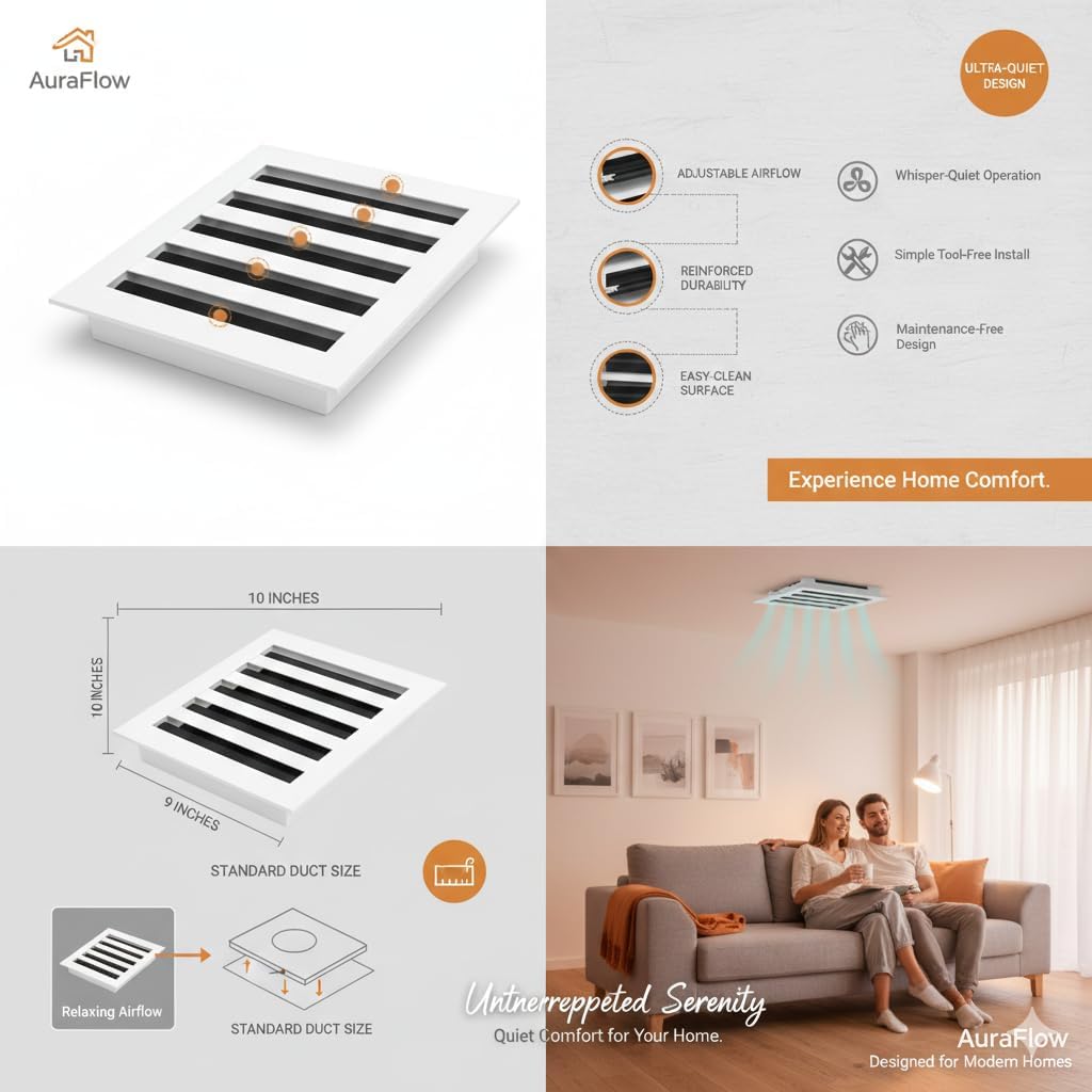 Linear Slot Air Vent Cover 10x9 White Aluminum Diffuser – Modern 3-Slot HVAC Register Grille for Ceiling, Wall & Floor – Fits 10x6 Duct Opening by ClearStyle